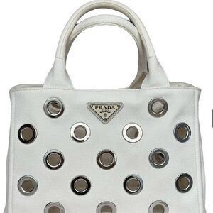 Prada Canapa limited edition Cream Tote with Silver Details